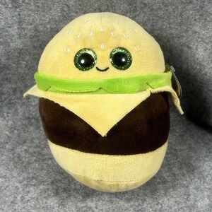 Nanco Cheeseburger Plush 7" Tan/Brown Glitter Eyes Soft Stuffed Food Toy